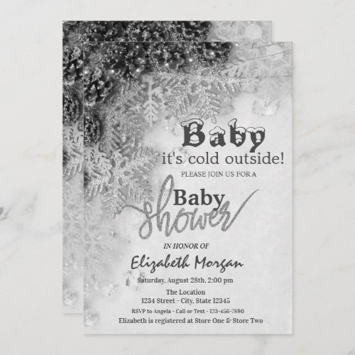 Its Cold Outside Pine Cones Baby Shower Invitation