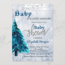 It's Cold Outside Pine Tree Bokeh Baby Shower In Invitation