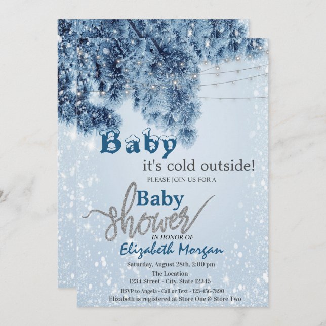 It's Cold Outside Pine Tree Branches Baby Shower  Invitation (Front/Back)