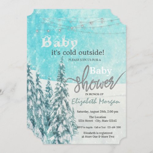 Its Cold Outside Pine Tree Forest Baby Shower  Invitation