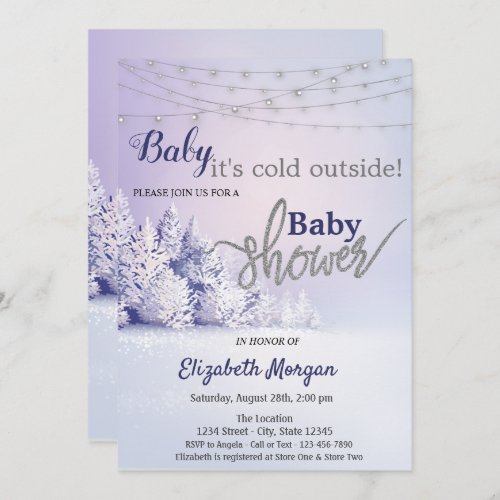 Its Cold Outside Pine Tree Forest Baby Shower Invitation