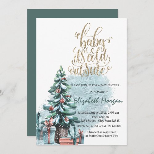 Its Cold Outside Pine Tree Presents Baby Shower   Invitation
