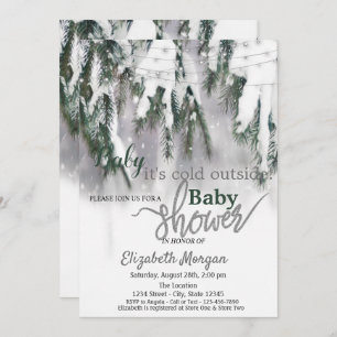 It's Cold Outside Pine Tree Snow Baby Shower Invitation