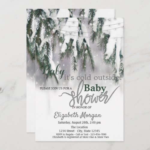 Its Cold Outside Pine Tree Snow Baby Shower Invitation