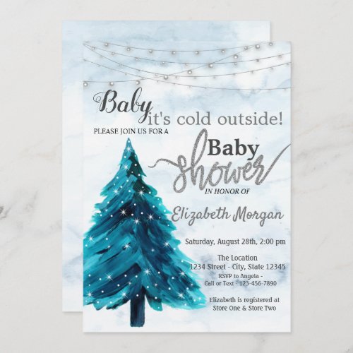 Its Cold Outside Pine Tree Winter Baby Shower Invitation