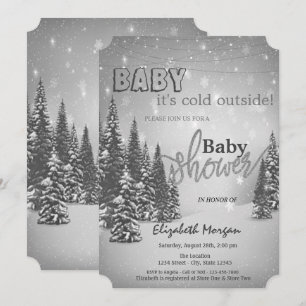 It's Cold Outside Pine Trees Baby Shower Invitation