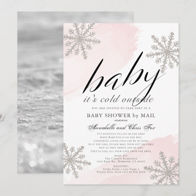 It's Cold Outside Pink Baby Shower by Mail Invitation (Front/Back)