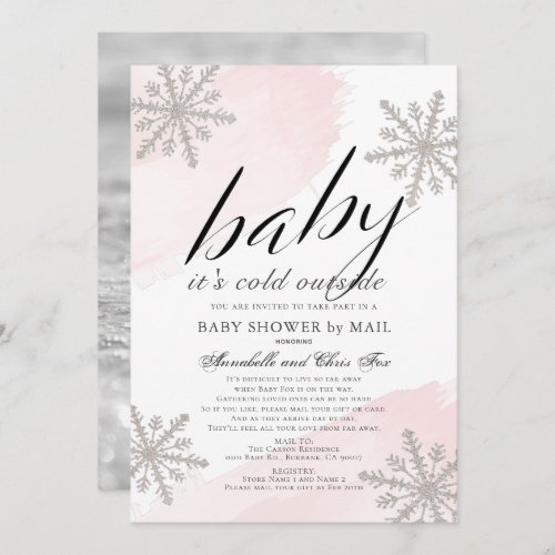 Its Cold Outside Pink Baby Shower by Mail Invitation