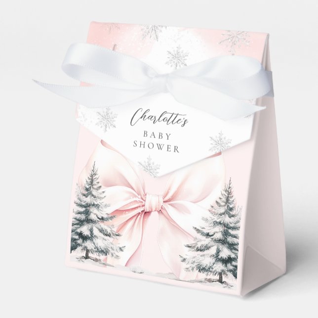 It's Cold Outside Pink Bow Baby Shower Favor Boxes (Front Side)