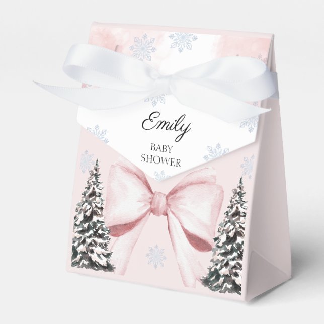 It's Cold Outside Pink Bow Baby Shower  Favor Boxes (Front Side)