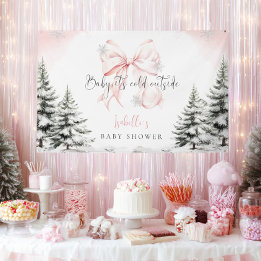 It's Cold Outside Pink Bow Baby Shower Party Banner