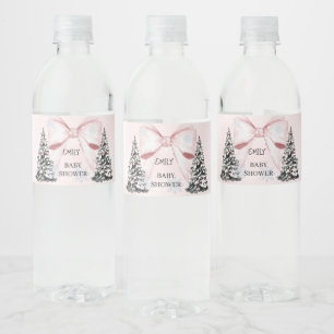 It's Cold Outside Pink Bow Baby Shower  Water Bottle Label