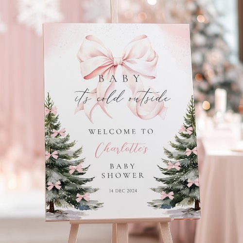 It's Cold Outside Pink Bow Baby Shower Welcome