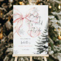 It's Cold Outside Pink Bow Baby Shower Welcome