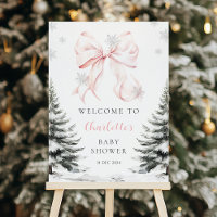 It's Cold Outside Pink Bow Baby Shower Welcome