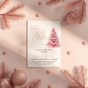 It's Cold Outside Pink Bow Winter Girl Baby Shower Invitation