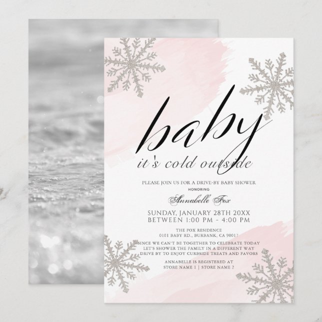 It's Cold Outside Pink Drive-by Baby Shower  Invitation (Front/Back)