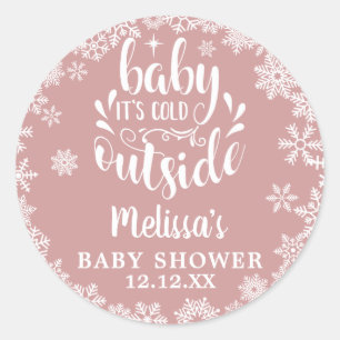 It's Cold Outside Pink Girl Winter Baby Shower Classic Round Sticker