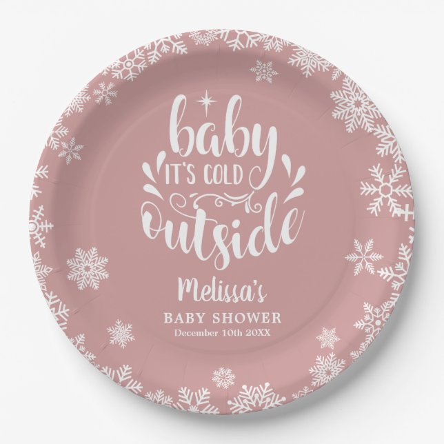 It's Cold Outside Pink Girl Winter Baby Shower Paper Plates (Front)
