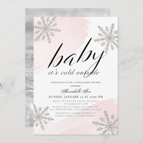 Its Cold Outside Pink Virtual Baby Shower Invitation