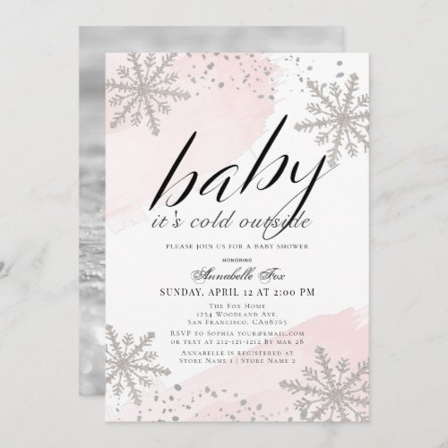 Its Cold Outside Pink Watercolor Baby Shower Invi Invitation