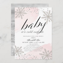 It's Cold Outside Pink Watercolor Baby Shower Invitation