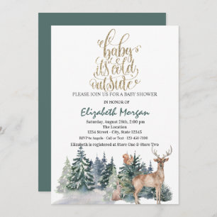 It's Cold Outside Reindeer Green Baby Shower Invitation