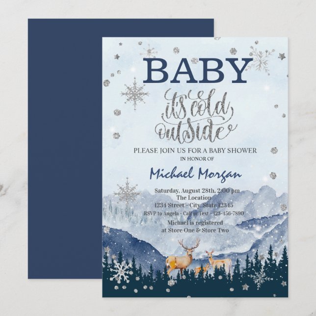 It's Cold Outside Reindeers Mountains Baby Shower  Invitation (Front/Back)