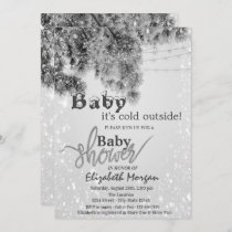 It's Cold Outside Silver Branches Baby Shower  Invitation