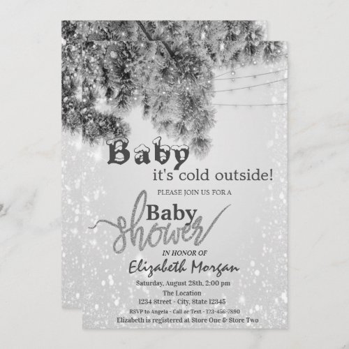 Its Cold Outside Silver Branches Baby Shower  Invitation