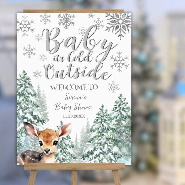 Its Cold Outside Silver Forest Winter Baby Shower Foam Board (Creator Uploaded)