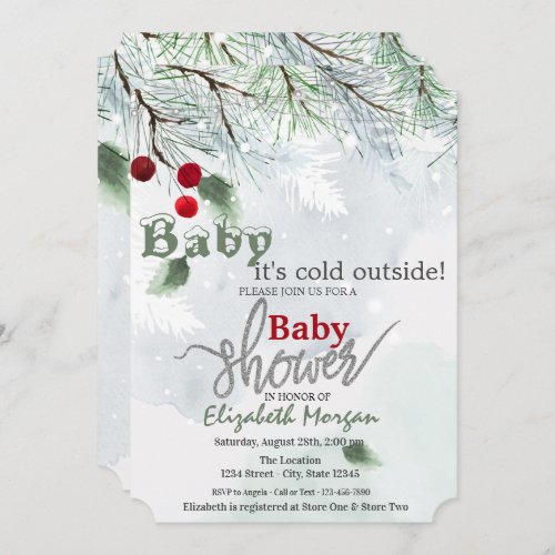 Its Cold Outside Snow Branches Baby Shower  Invitation
