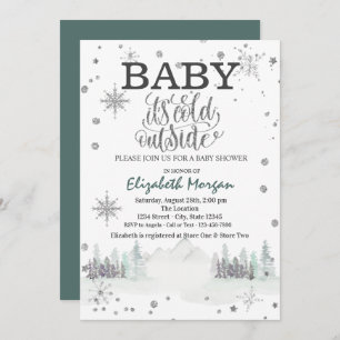It's Cold Outside Snowflakes Forest Baby Shower Invitation