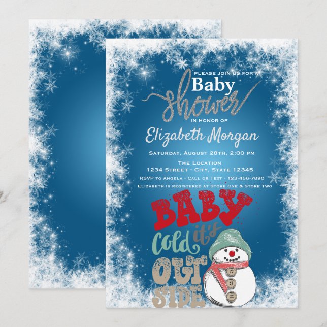 It's Cold Outside,Snowman Snowflakes  Baby Shower Invitation (Front/Back)