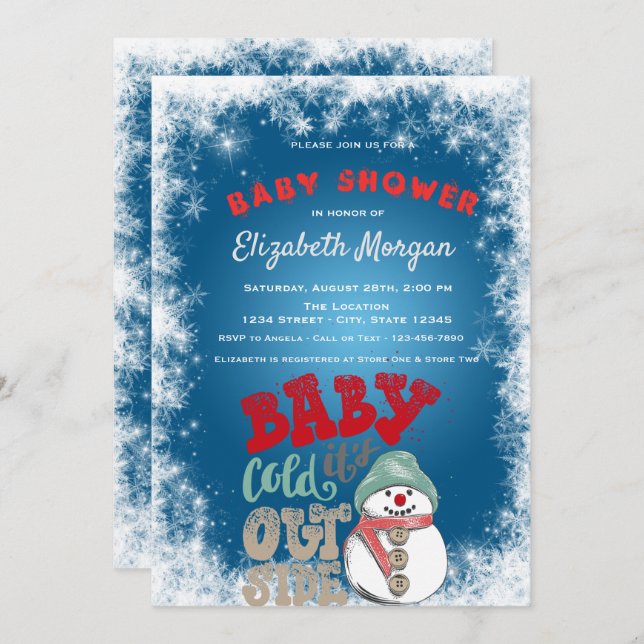 It's Cold Outside,Snowman,Snowflakes  Baby Shower Invitation (Front/Back)