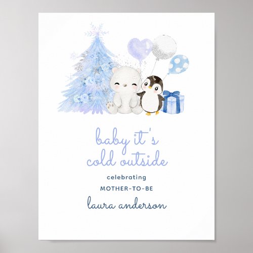 Its Cold Outside Watercolor Winter Baby Shower Poster