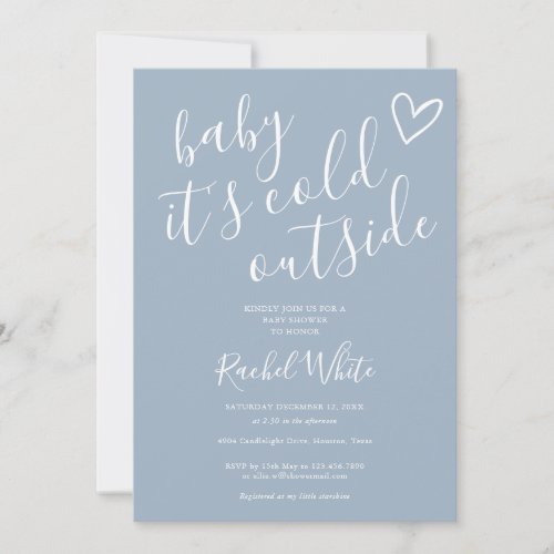 Its Cold Outside Winter Baby Shower Dusty Blue Invitation