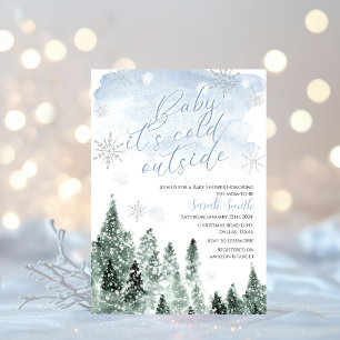 It's Cold Outside Winter Blue Boy Baby Shower Invitation