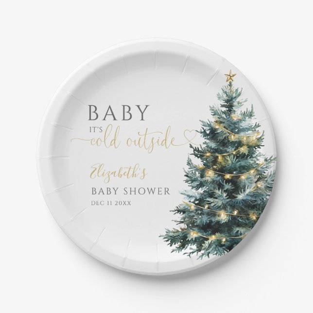 Its Cold Outside Winter Christmas Baby Shower Paper Plates (Front)