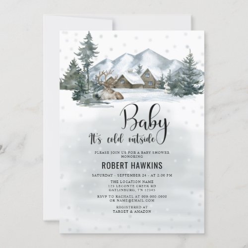 Its Cold Outside Winter Forest Baby Shower Invitation