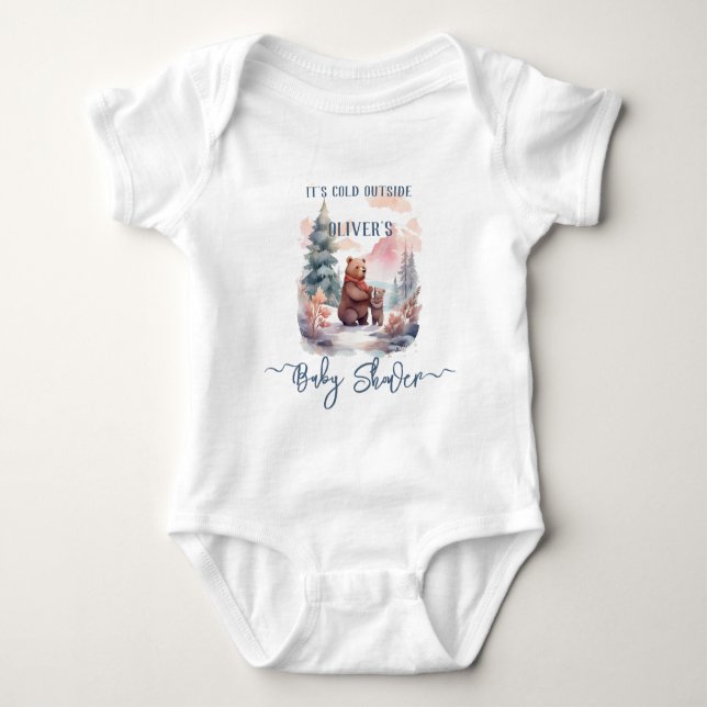 Its Cold Outside Winter Forest Bears Baby Shower Baby Bodysuit (Front)