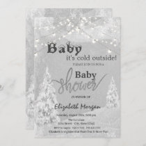 It's Cold Outside Winter Forest Gray Baby Shower Invitation