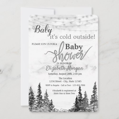 Its Cold Outside Winter Forest Grey Baby Shower Invitation