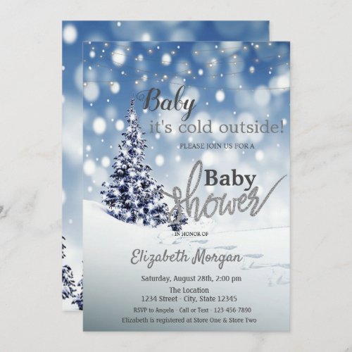 Its Cold Outside Winter Pine Tree Baby Shower Invitation