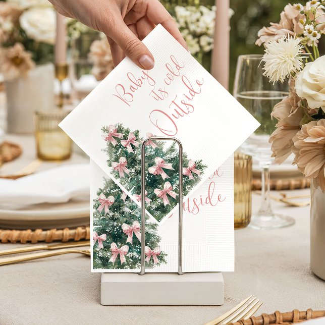 It's Cold Outside Winter Pink Bow Girl Baby Shower Napkins (Creator Uploaded)