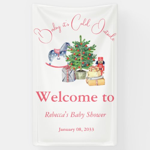 Its Cold Outside Winter Pink Girl Baby Shower Banner