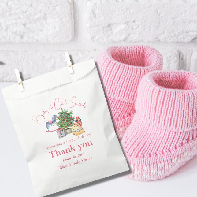 It's Cold Outside Winter Pink Girl Baby Shower Favor Bag (Creator Uploaded)