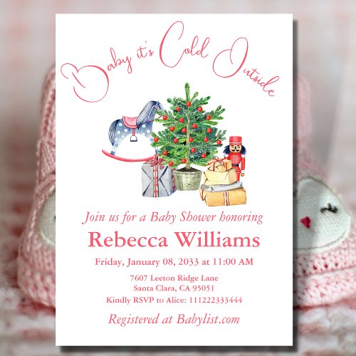 Its Cold Outside Winter Pink Girl Baby Shower Invitation