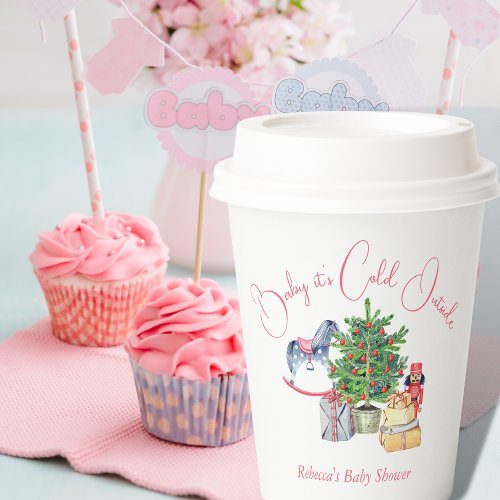 Its Cold Outside Winter Pink Girl Baby Shower Paper Cups