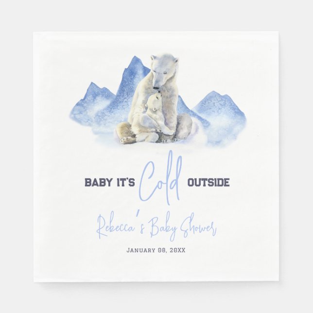 It's Cold Outside Winter Polar Bear Baby Shower Napkins (Front)